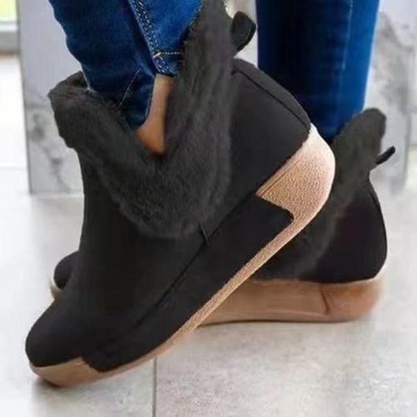 

boots snow for winter fashion warm woman keep slip on flat boot female short shoes casual plush footwear, Black