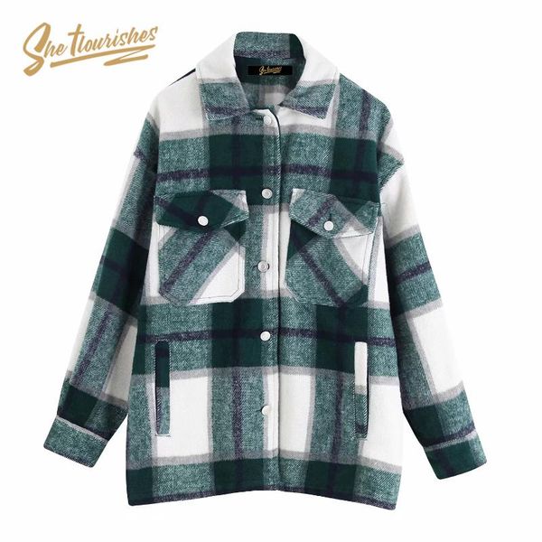 

women's jackets sheflourishes womens coats and oversized green plaid retro winter female vintage loose woolen sfa3c, Black;brown