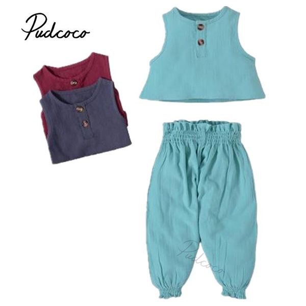 

clothing sets baby girl boy set, round neck sleeveless button and pants two-piece suit for birthday party pography 6m-3t, White