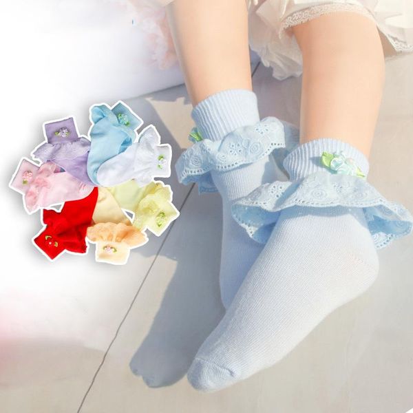

socks 10pairs/lot children lace stockings embroidered pure cotton edge baby stuff dancing anti-skidding wholesale clothing, Pink;yellow