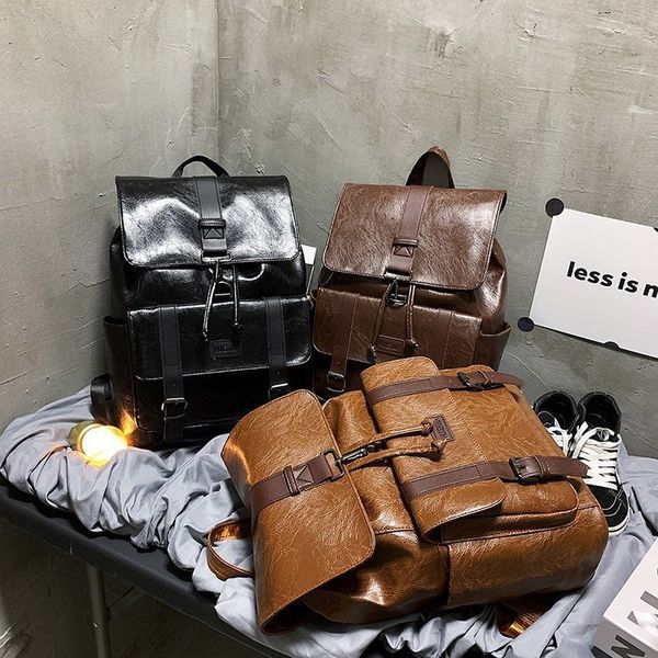

double shoulder bag men's leisure soft leather computer outdoor travel large capacity student school women