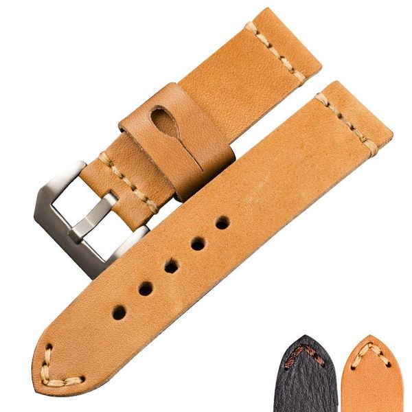 

watch bands handmade leather watchband, 20 22 24 26mm for pam111 441 bronze calfskin bracelet, Black;brown