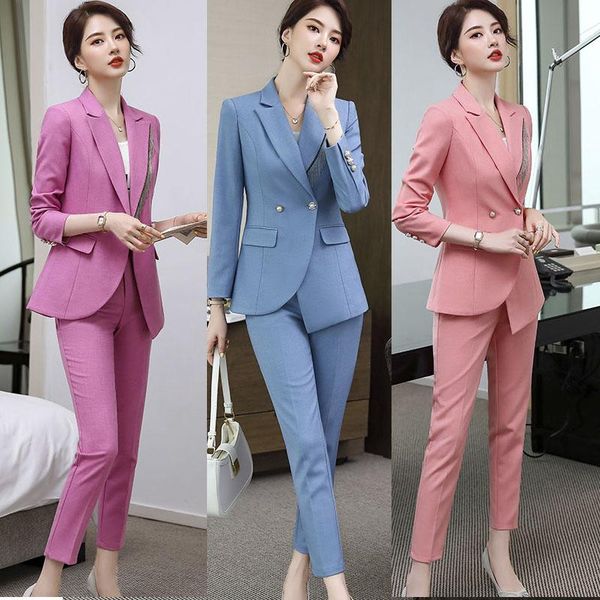 

women blazer pant suit 2 pieces set women's two piece pants, White