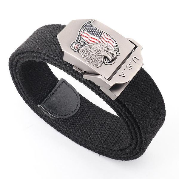 

belts men&women belt male eagle alloy automatic buckle casual luxury jeans accessories canvas military tactical, Black;brown
