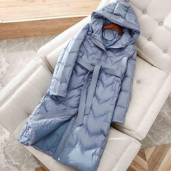 

women's down & parkas winter warm thicken white duck jacket women with sashes long coat parka female hooded outerwears plus size, Black