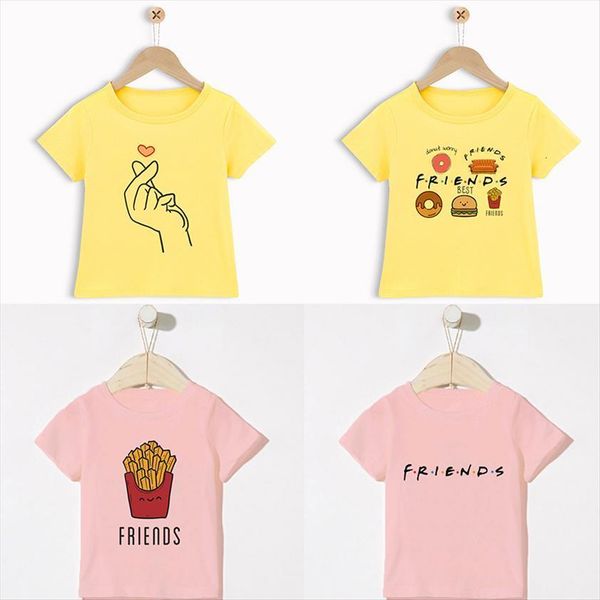 

short sleeved boys clothes summer girls balloon hamburger friends printing kids t shirt 2 3 4 5 6 7, Blue