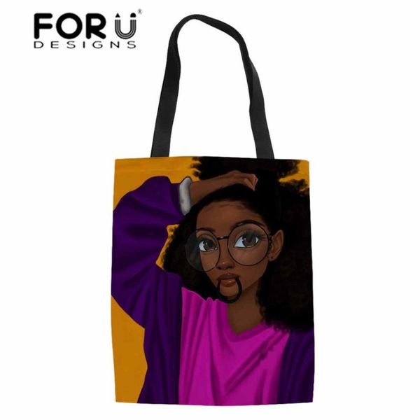 

shopping bags forudesigns heavy duty for women black art african girls printing linen tote bag ladies beach females eco