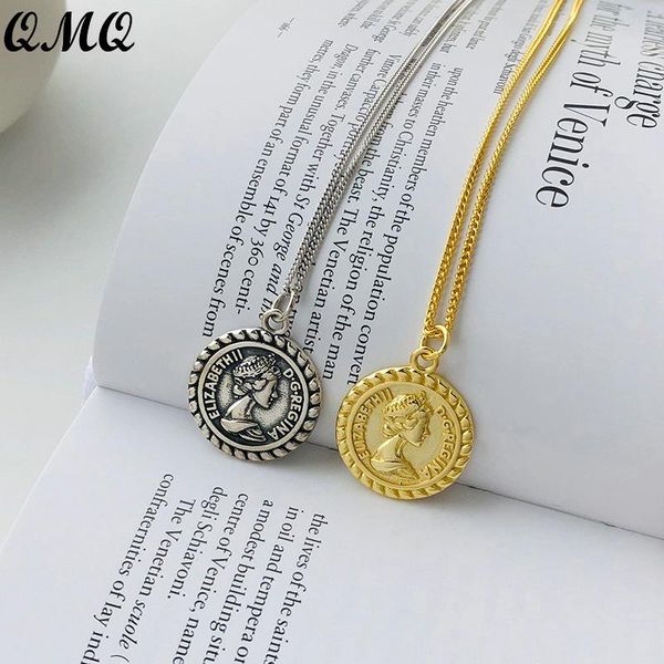 

chains real 925 sterling silver retro female head clavicle necklaces for women girls party golden embossment necklace handmade jewelry