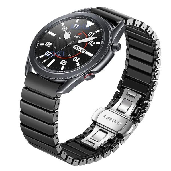 

watch bands luxury ceramics strap for samsung galaxy watch3 45mm 41mm band 20mm 22mm business replacement bracelet active 2 40mm 44mm, Black;brown