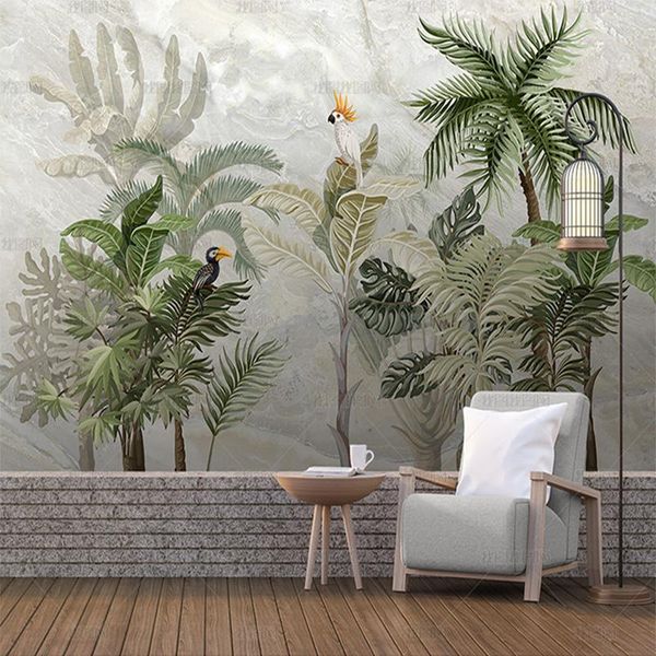 

wallpapers european creative hd hand painted tropical rainforest 3d landscape marble wallpaper living room background wall bedroom mural