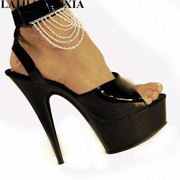 

dress shoes laijianjinxia ankle strap 15cm high heel sandals platforms pole dance/performance/star/model shoes, party, Black