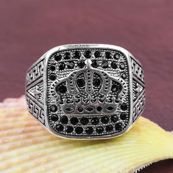 

wedding rings punk rock black stone finger for men couple accessories gothic silver color crown vintage party gift jewelry, Slivery;golden