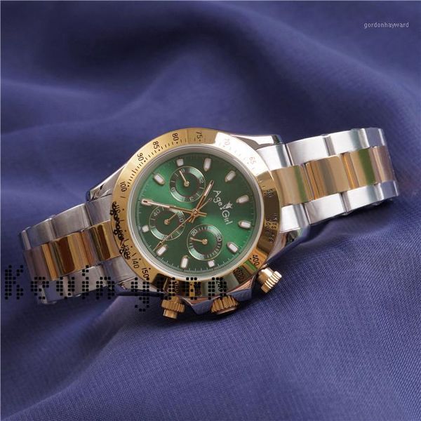 

luxury men automatic mechanical watch silver yellow gold green stainless steel sapphire glass blue watches wristwatches, Slivery;brown