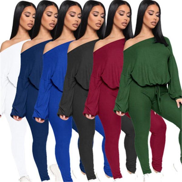 

womens two piece pants sets fashion trend long sleeve round neck drawstring trousers casual tracksuits designer female loose 2pcs suits, White