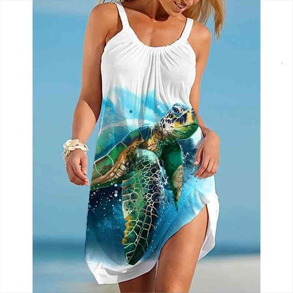 

boho o neck slim floral print midi strap summer party women casual irregular dress sea turtles, Black;gray