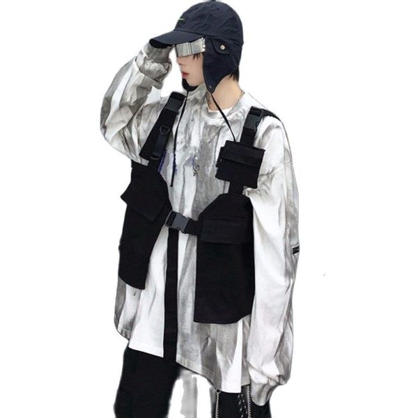 

women's vests women big pockets cargo vest harajuku hip hop techwear gilet femme korean style vintage ribbons buckle for woman 4r9, Black;white