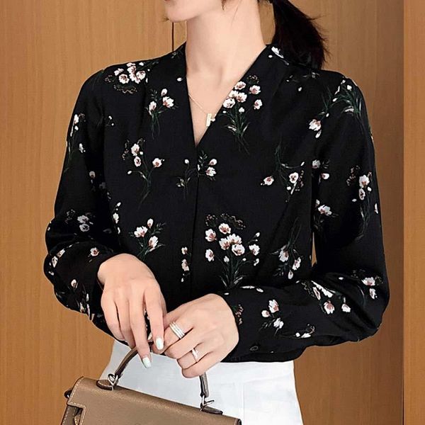 

women's blouses & shirts women shirt loose chiffon womens and fashion print causal ladies long sleeve blouse a123, White