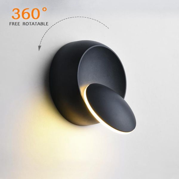

white black creative led wall light 360 degrees rotatable 5w 7w modern design bedside lamps round decorative art lights lamp