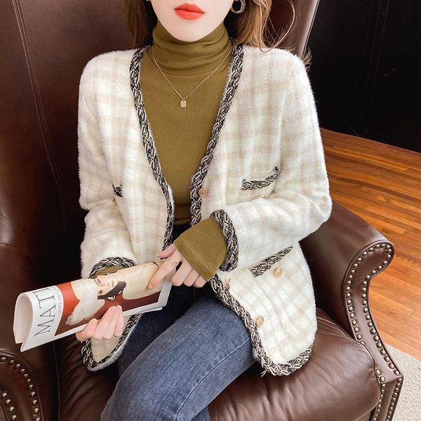 

women's wool & blends ladies' fragrance korean version of gold thread cardigan, single-breasted temperament sweater jacket tide., Black