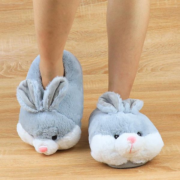 

slippers women cute animal girls home shoes big size 42 non slip flat with winter slipper short plush tpr sole, Black