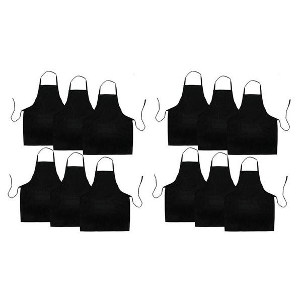 

aprons -12 pack black kitchen apron with 2 pockets anti-dirty suitable for barbecue cooking baking restaurant