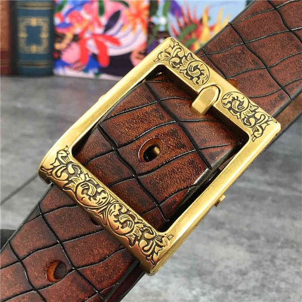 

belts mens belts luxury retro hand carving super thick men leather ceinture designer brass buckle men's riem mbt0002 zjoq, Black;brown