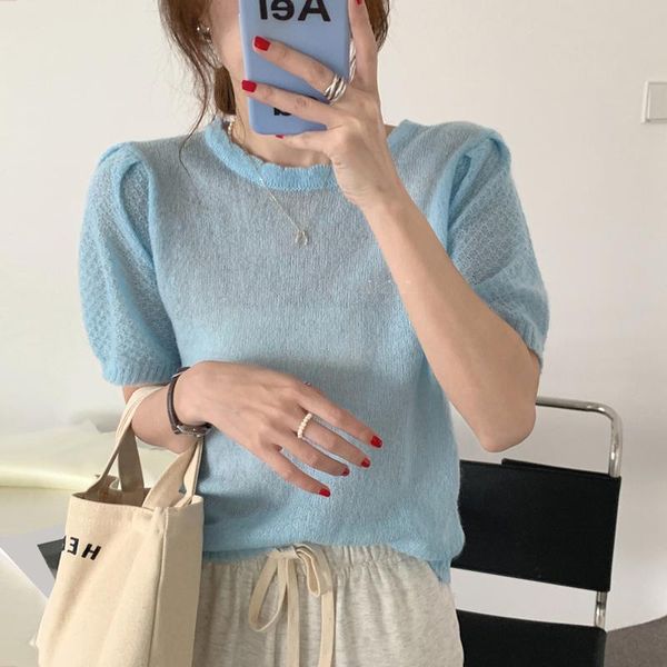 

women's t-shirt ins solid o-neck summer knitted clothing loose casual style fashion brand tees female t shirts korean clothes, White
