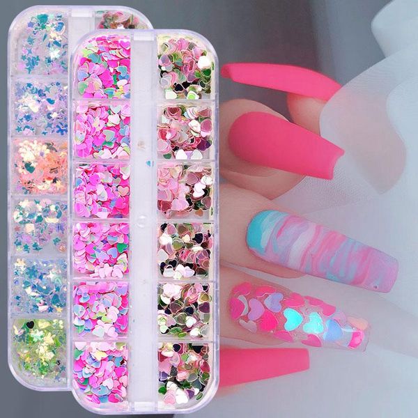 

grid laser heart nail sequins accessories for diy art decoration fashion supplies professionals decorations, Silver;gold