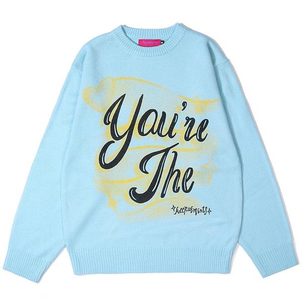 

men's sweaters mens harajuku letter printed 2021 winter oversized couple knitted casual loose retro blue pullover, White;black
