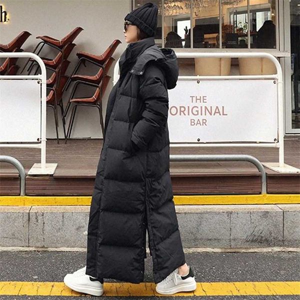 

women winter long coat parka hooded warm loose style outwear casaco feminino parkas 211018, Black
