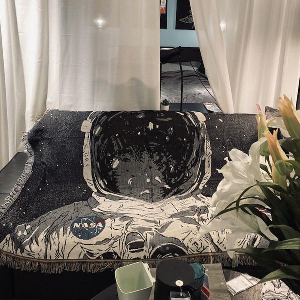 

blankets sofa chair 150x125cm cotton blend gift soft home office bedding throw blanket astronaut pattern rectangle travel living room