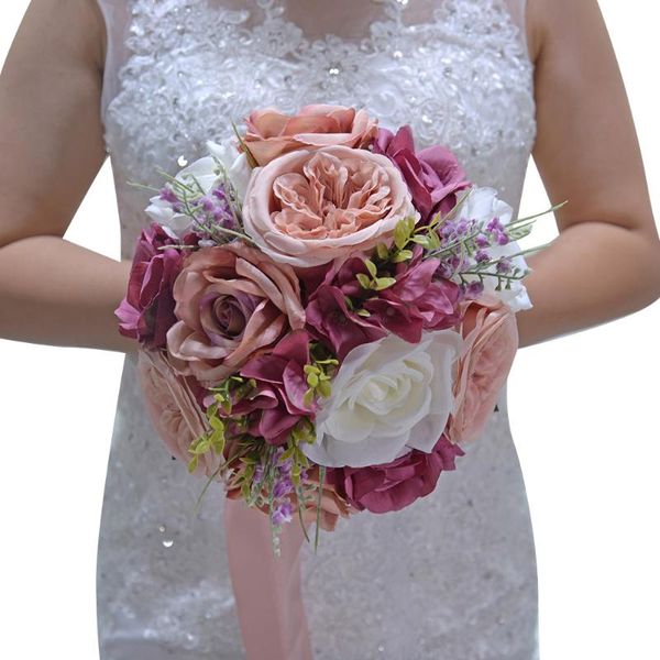 Dekorative Blumen Kränze romantische Hochzeit Braut Bouquet emulational Rose Vintage Brautjungfer Halten Ehe Requisiten