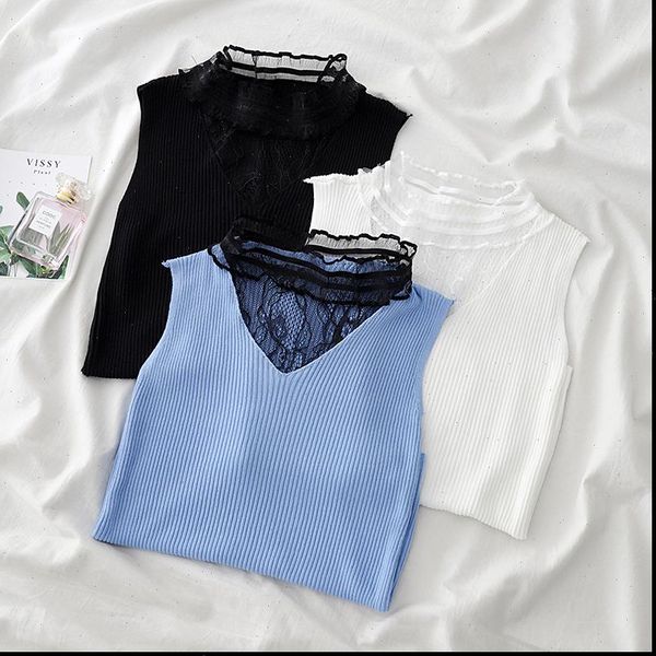 

laced up knitted womens camis vest skinny v neck slim female night club sleeveless, White