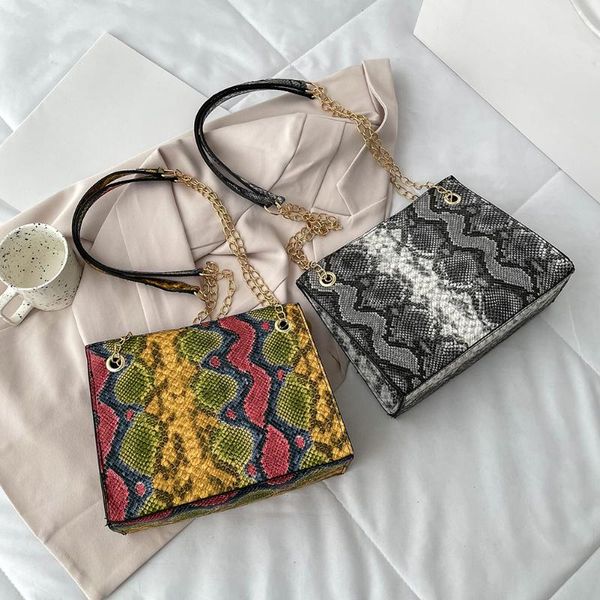

evening bags fashion women snake pattern printing pu leather crossbody shoulder messenger bag casual ladies chain small handbags purse