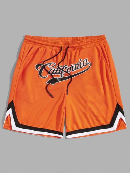 

men neon orange letter embroidery striped tape shorts q5rh#, Black