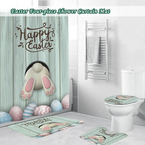 

easter shower curtain floor mats bathroom accessories sets four-piece suit cartoon room toilet carpet decor bath accessory set