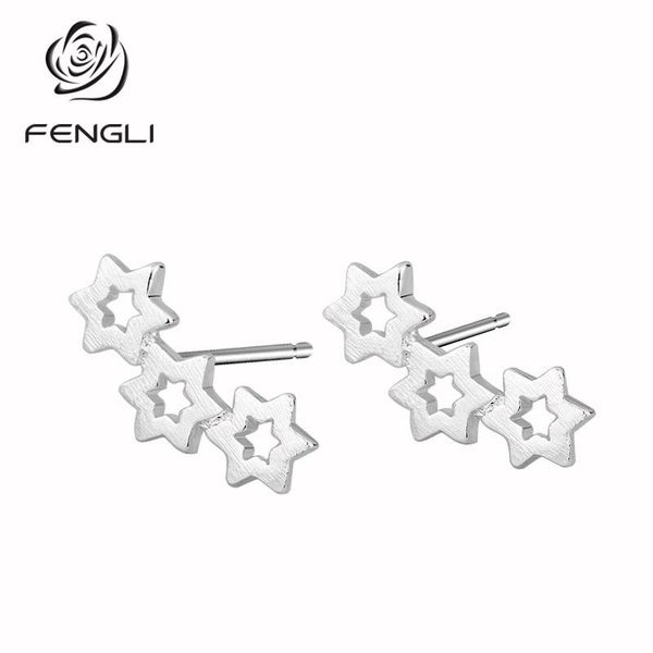 

stud fengli simple silver women earrings three star hollow jewelry for children cute earring fashion brincos, Golden;silver