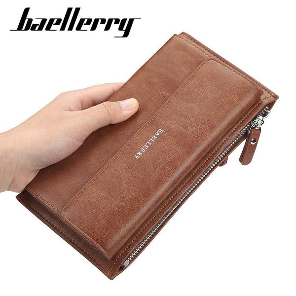 

baellerry men wallets long card holder male purse zipper large capacity pu leather wallet for, Red;black