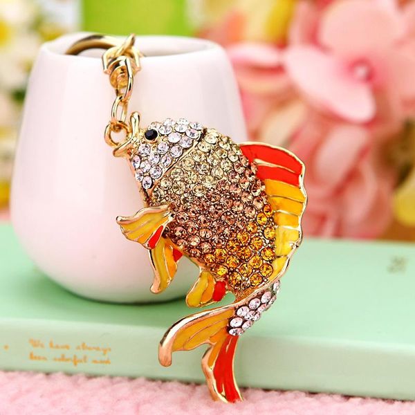 

keychains exquisite crystal fish keychain fashion creative women's goldfish dolphin bag buckle car pendant colorful keyrings, Silver