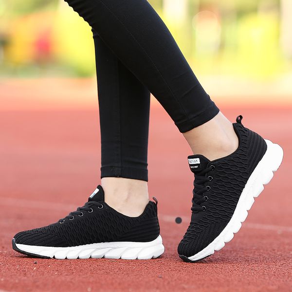 

outdoors women's running shoes lightweight fly mesh breathable black white pink sports trendy female casual sneakers trainers