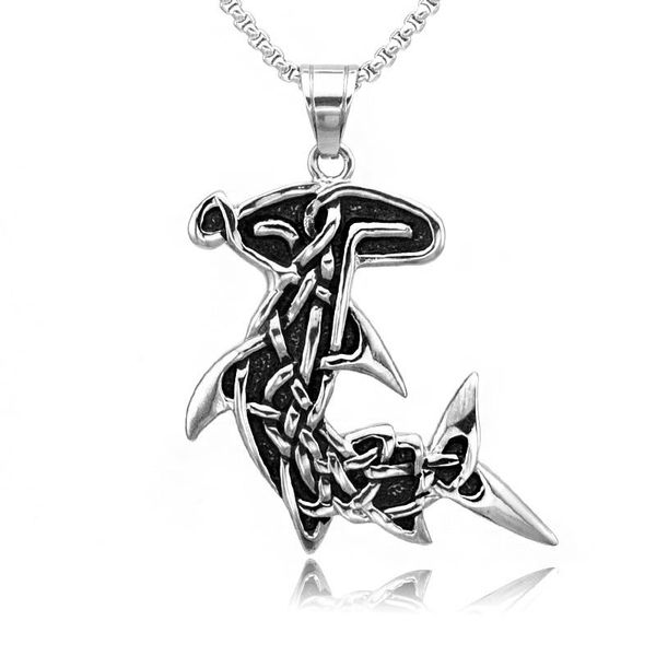 

pendant necklaces chimdou cool monster fish necklace for male, gothic stainless steel,men accessories ap355, Silver