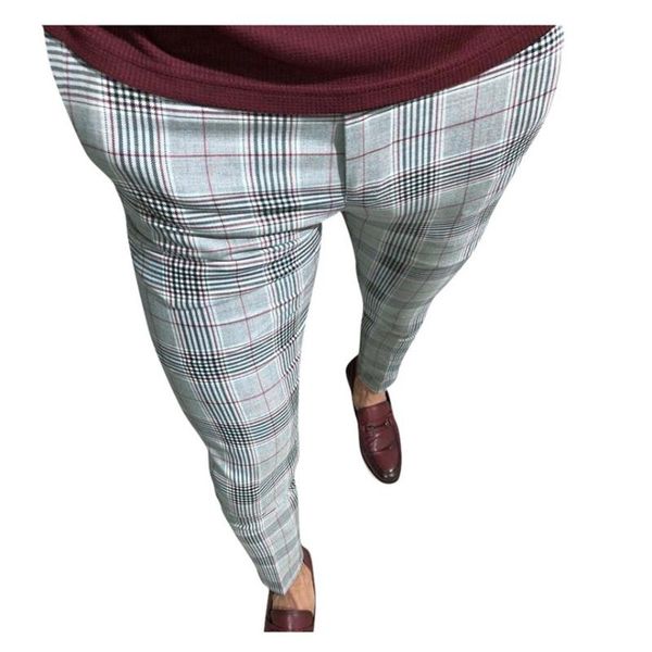 

women's pants & capris klv men autumn fashion casual plaid print drawstring elastic waist long business trousers, Black;white