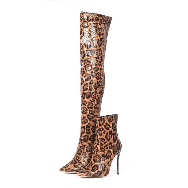 

boots arden furtado fashion women's shoes spring pointed toe stilettos heels zipper elegant ladies short leopard 45, Black