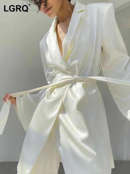 

women's suits & blazers [lgrq] women white casual bandage blazer notched neck long sleeve loose fit jacket fashion tide spring autumn 2, White;black