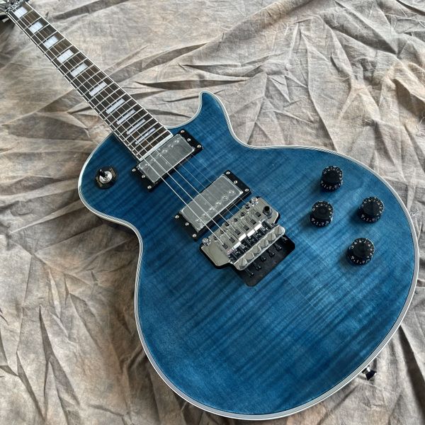 

axcess alex lifeson trans blue flame maple electric guitar floyd rose tremolo bridge & whammy bar, carved neck joint, beveled cut body, tuil