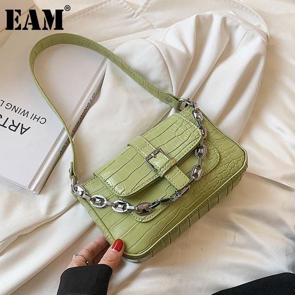 

evening bags [eam] women crocodile pattern chains pu leather flap personality all-match crossbody shoulder bag fashion tide 2021 18a3656