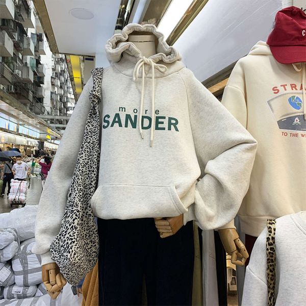 

hoodies & sweatshirts hoodie women's sweater with plush thickened autumn winter korean ins fashionable letter printing loose and versat, Black