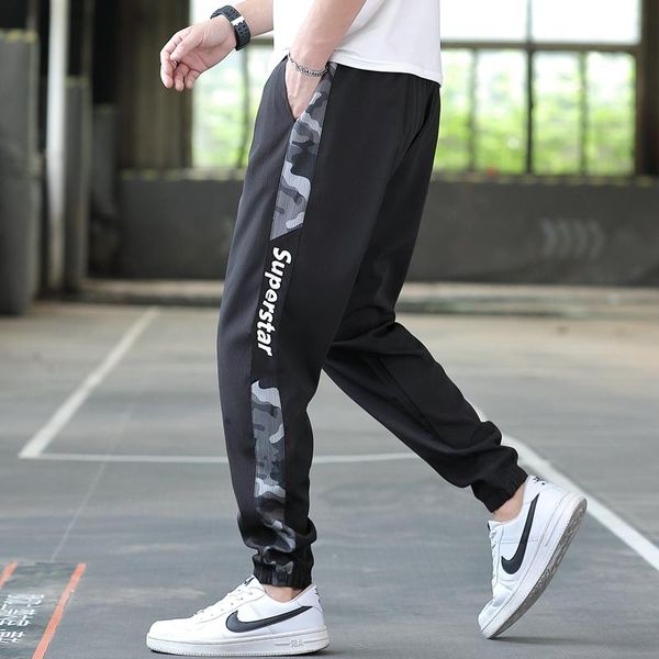 

men's pants casual spring and summer 2021 clothes loose straight work slim fit elastic waist long men, Black