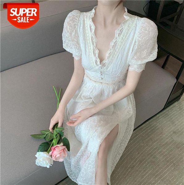

gentle wind embroidery lace fairy dress chic french slit #mw3l, Black;gray