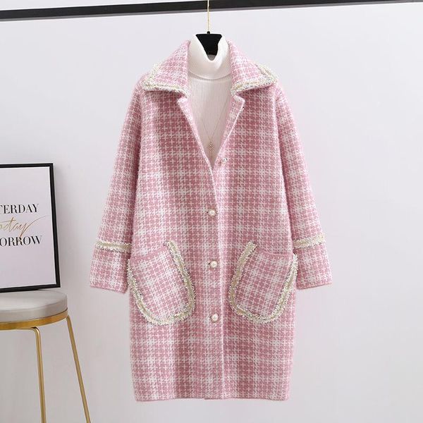 

women's wool & blends imitation mink velvet mid-length bright silk autumn and winter loose woolen coat, Black